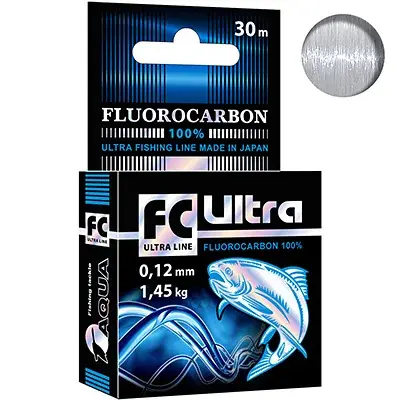 Леска AQUA FC Ultra Fluorocarbon 100% 0,12mm 30m, цвет — прозрачный — 1,45kg